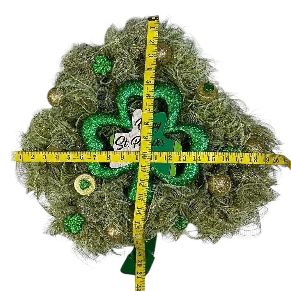 Saint Patricks Day Irish Clover Hand Made Holiday Decor Green Gold Ribbon 20 In - Picture 6 of 14